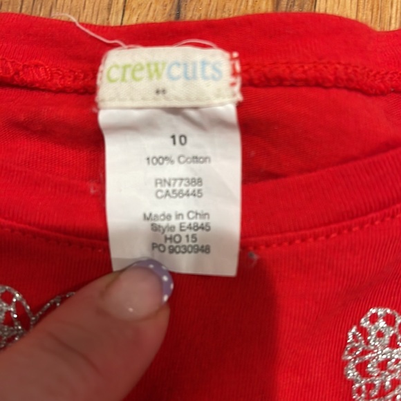 J CREW Red 3/4 Sleeve T-shirt with Silver Glitter Hearts - Picture 3 of 6